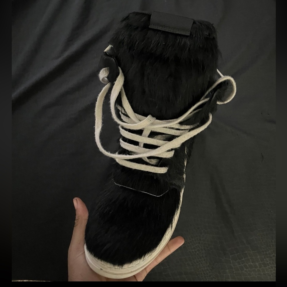 Rick Owens Black and White Fur Boots